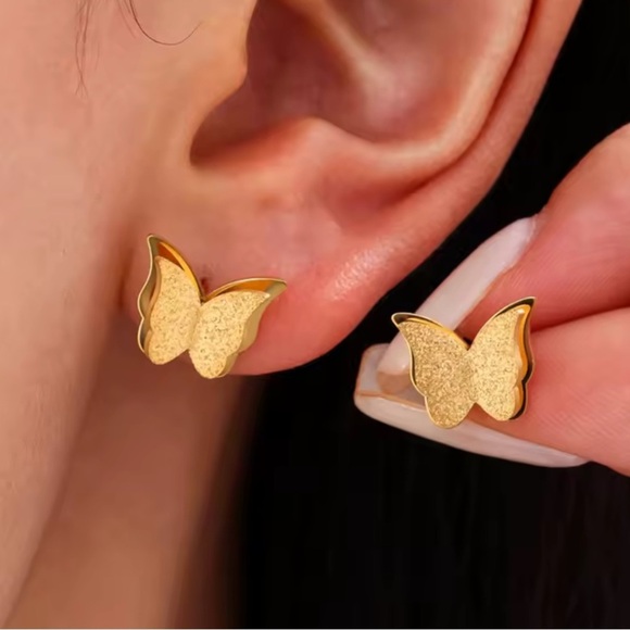 Gold Butterfly Stud Earrings - Picture 1 of 6